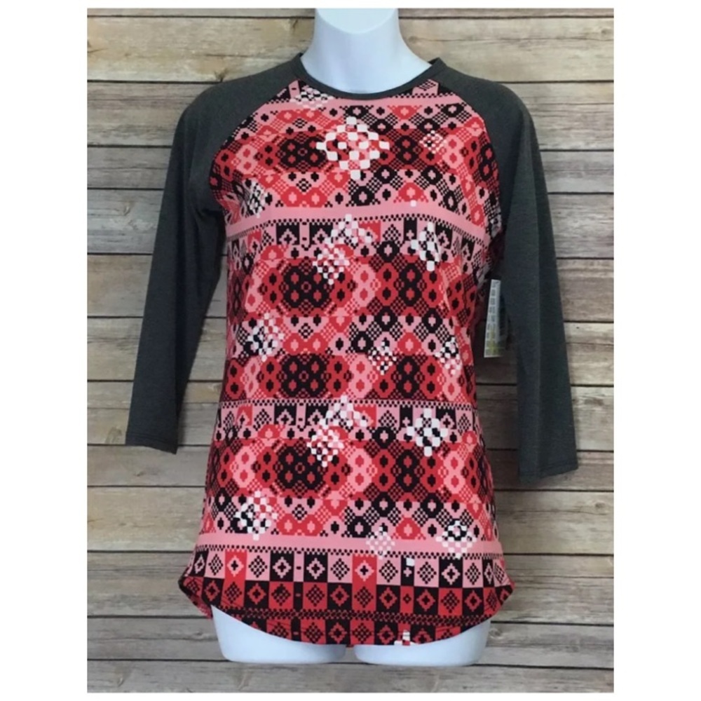 NWT Lularoe XXS Randy T Women Pink Coral Black Gray Tee shirt Raglan NEW